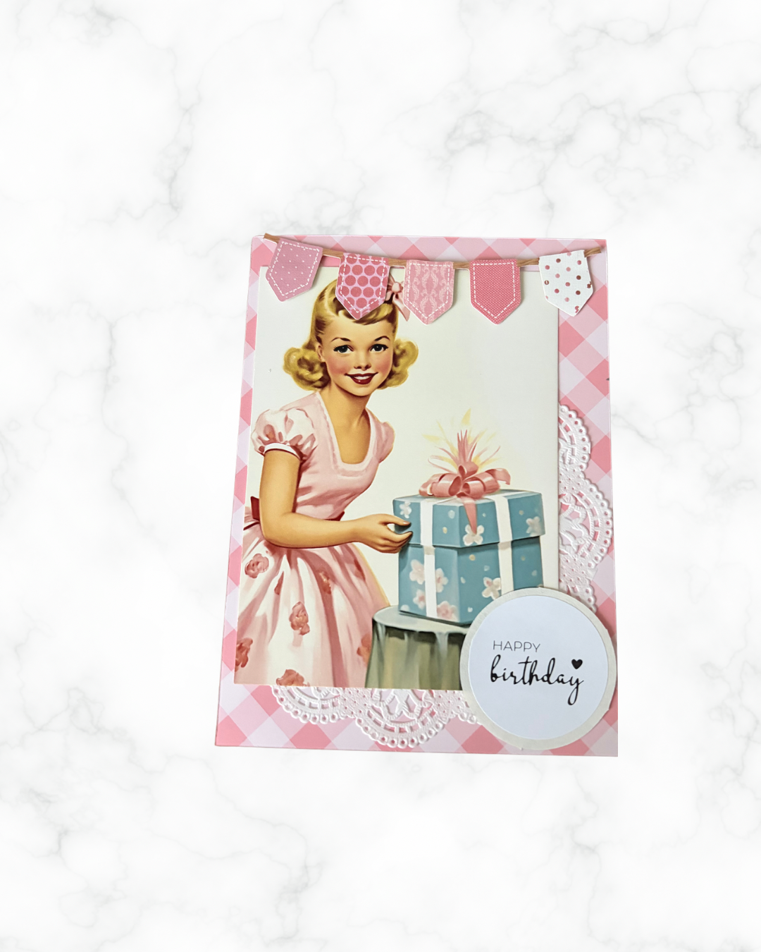 Retro Girl’s Birthday Greeting Card – Design A by The Vintage Card Boutique