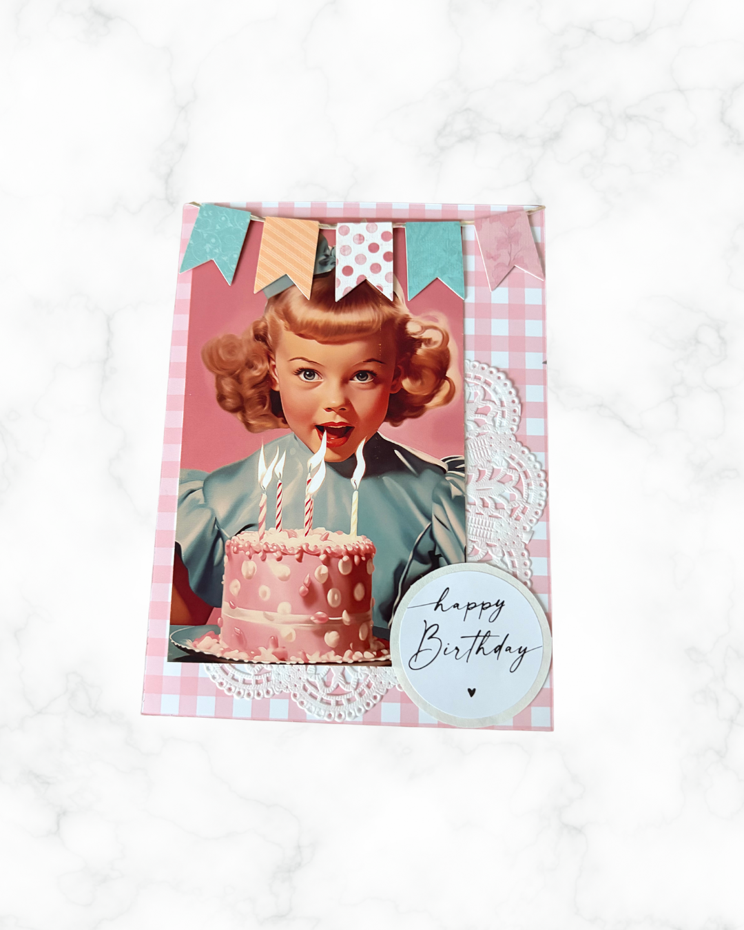 Retro Girl’s Birthday Greeting Card – Design B by The Vintage Card Boutique