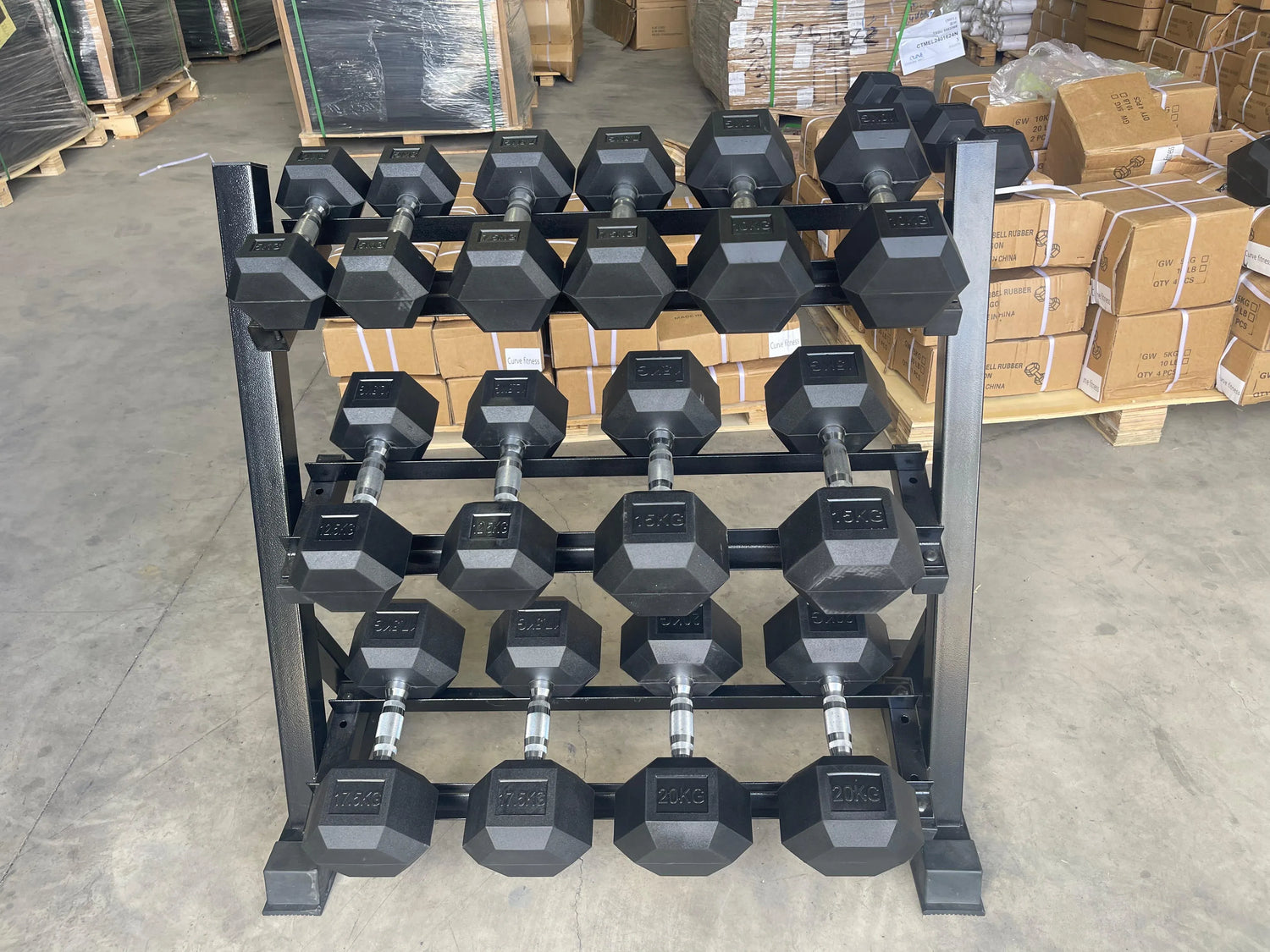 7 Pairs Hex Dumbbells PLUS Dumbbell Rack (280 kg | 5kg-35kg | 1.1m 3-tier Rack)
