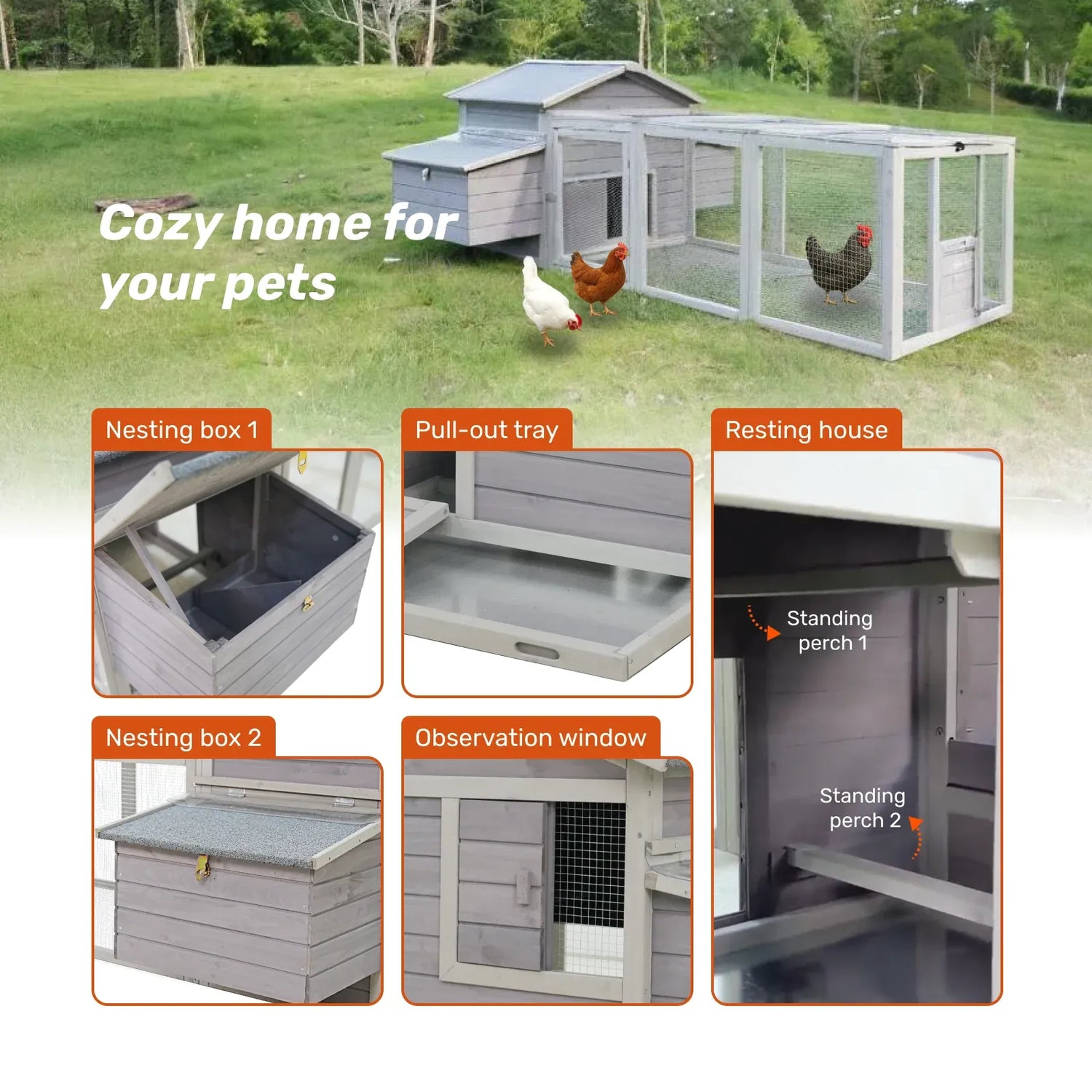 Samland Wooden Chicken Coop with Spacious Run – Outdoor Waterproof Hen House for Multiple Chickens
