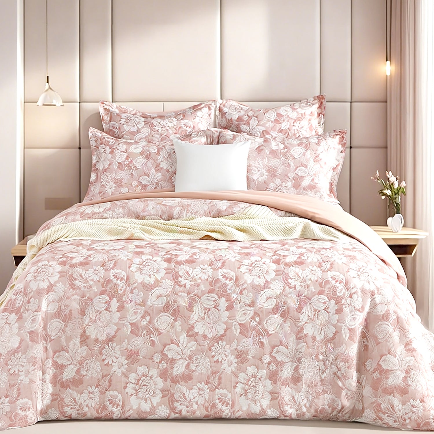 Aura Blush Jacquard European Pillowcase by Renee Taylor