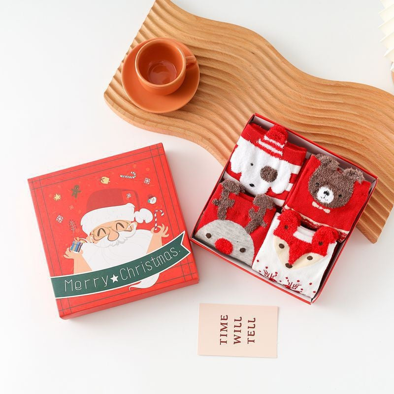 Christmas Products Christmas Socks Combed Cotton 4 Pair Medium Socks Gift Box