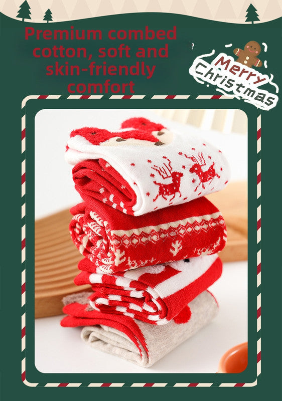 Christmas Products Christmas Socks Combed Cotton 4 Pair Medium Socks Gift Box