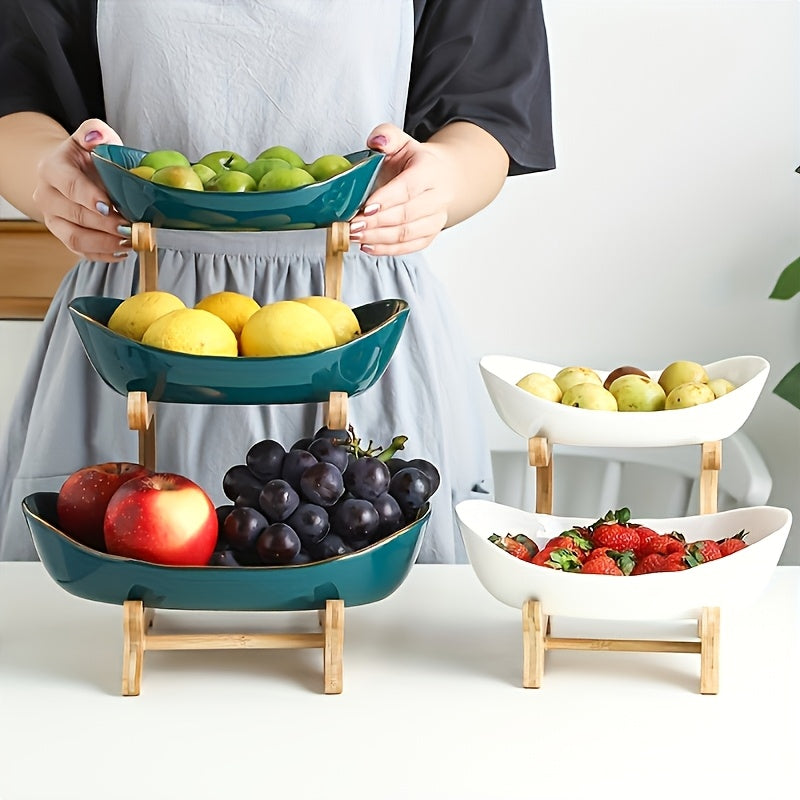 White**Nordic-Style Three-Tier Extendable Fruit Tray | Creative Living Room Snack Stand, Adjustable Height, Anti-Slip Expandable Display Tray**