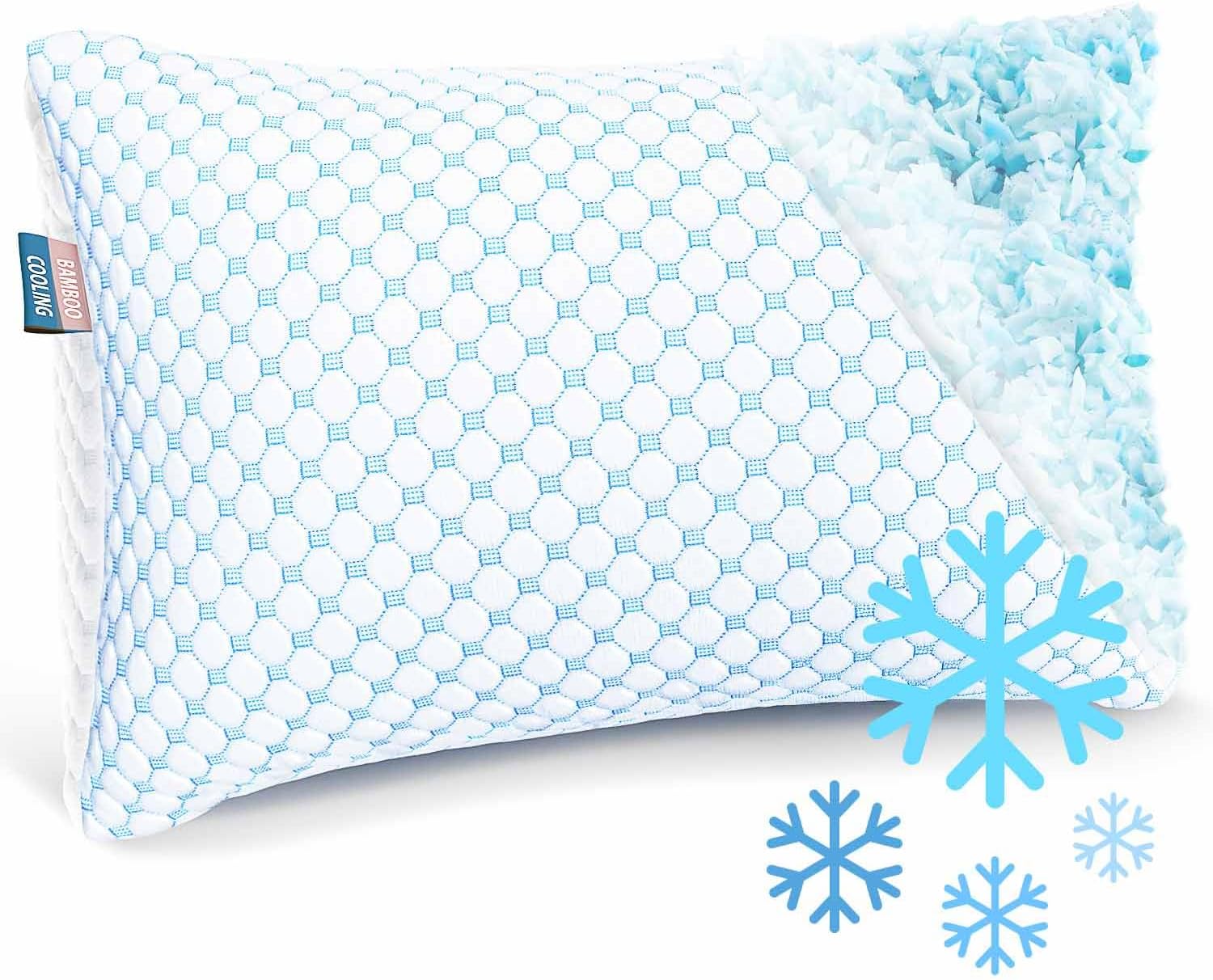 Queen Size Cooling Pillow with Shredded Memory Foam & Gel Infusion – Adjustable Loft, Breathable Dual-Sided Cover, 20" x 30" (Blue) | Other Sizes Available in Store