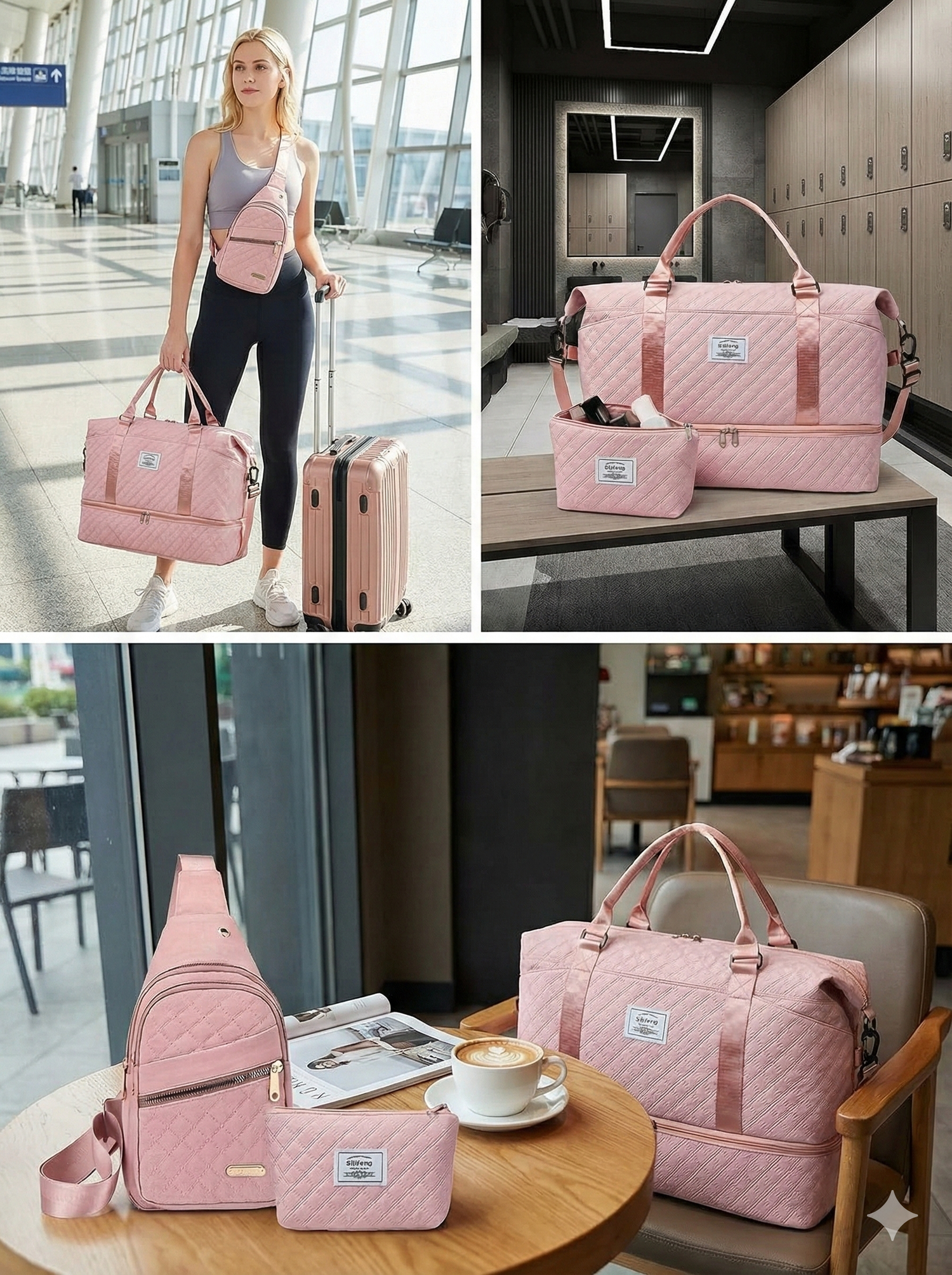 Women’s 3-Piece Travel Bag Set – Large Duffel, Crossbody Backpack & Toiletry Pouch for Gym, Maternity and Weekend Getaways (Black) | Other Colors Available in Store