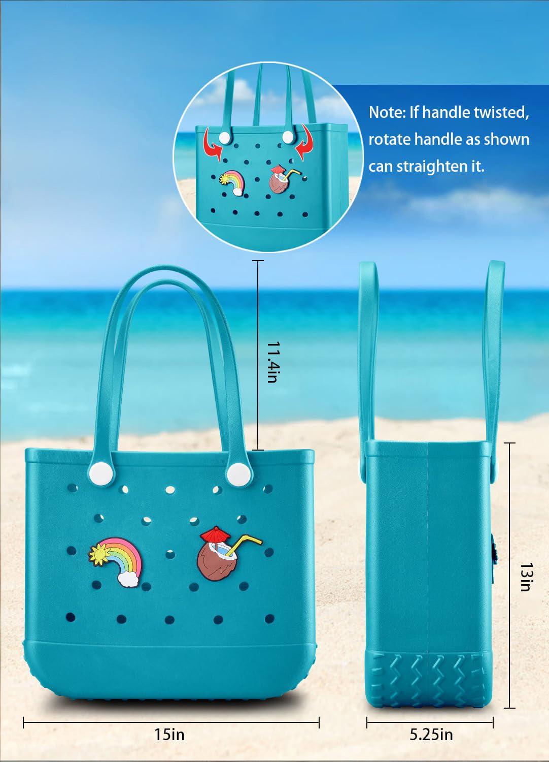 EVA Beach Tote Bag for Swimming, Pool & Travel – Waterproof Washable Rubber Handbag with 2 Random Charms, Lightweight & Sand-Resistant (Blue) | Other Colors Available in Store