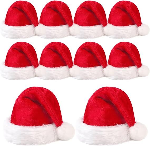 10 Pack Christmas Santa Hats for Adults - Extra Thicken Velvet Santa Claus Hats for Women Men Fluffy Plush Xmas Hats Christmas Party Supplies New Year's Eve Party Hats for Adults Teenagers