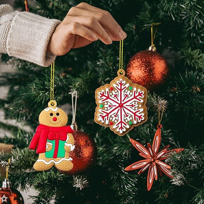 24pcs Christmas Ornaments Cute Snowman Xmas Tree Decorations Santa Claus Plastic Figurines Ornaments with Sugar Cookie House for Christmas Tree Hanging Party DIY Decor 3 Inch Tall