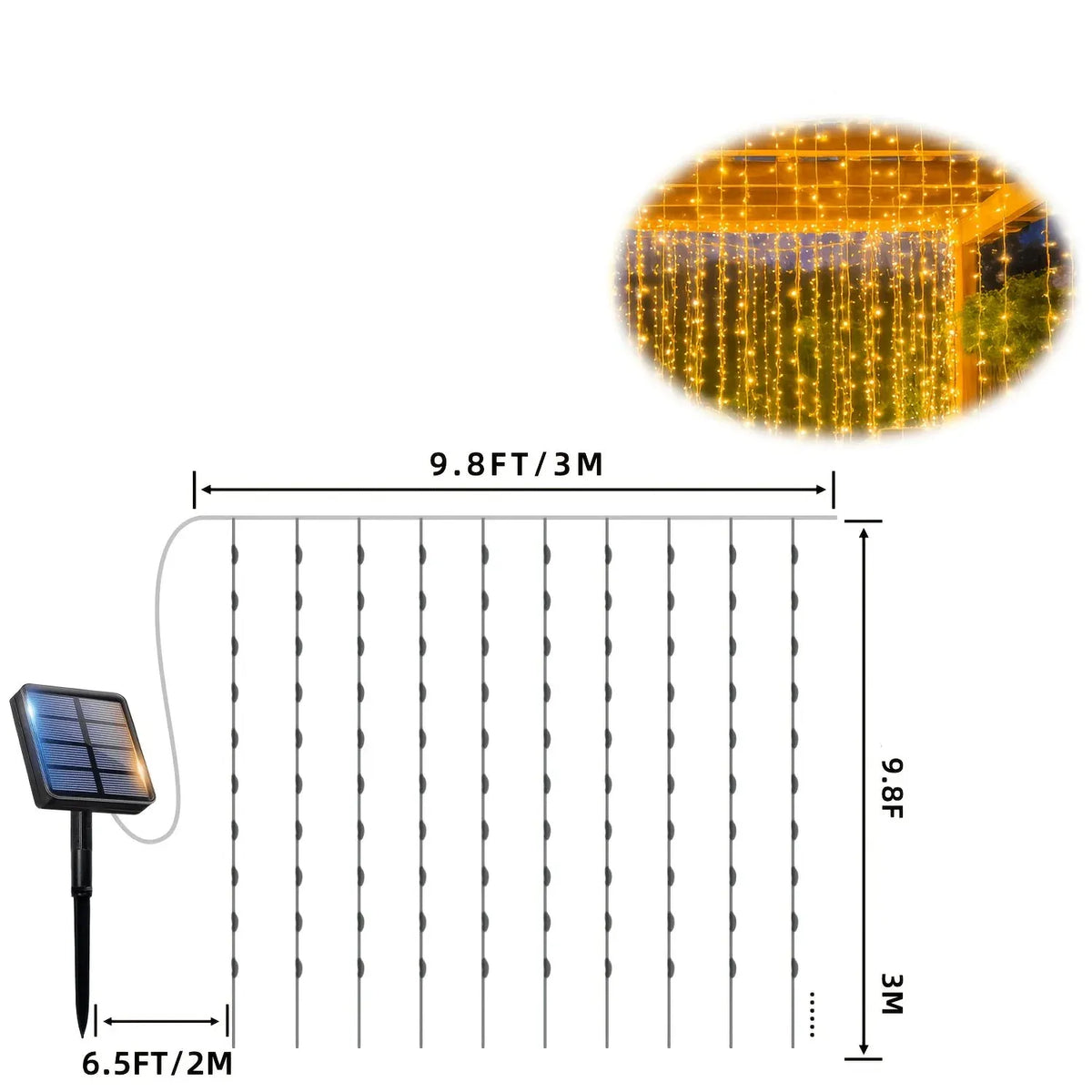 3×3M Blue Solar Curtain Fairy Lights 300 LEDs with 12 Lighting Modes