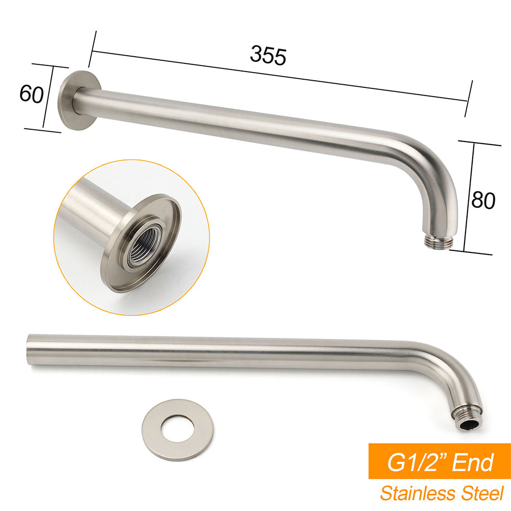 WELS Brushed Nickel Round 8" Rain Shower Head Straight Wall Mount Arm Mixer Set