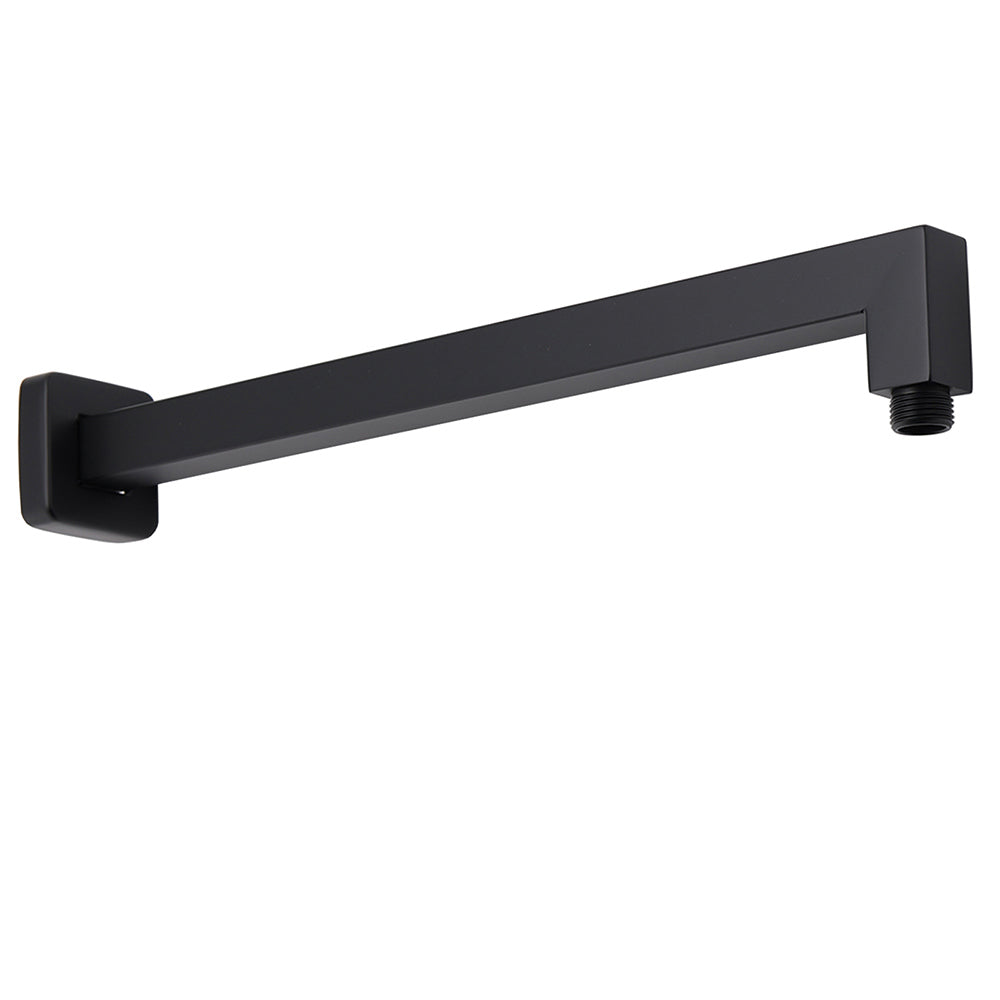 Matt Black Square 8" Rainfall Shower Head & 400mm Brass Straight Wall Mount Arm Set