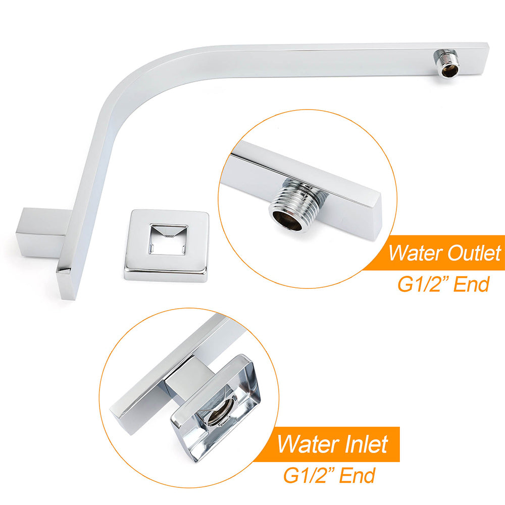 WELS Chrome 8" 200mm SUS Square Rainfall Shower Head Brass Gooseneck Wall Arm Set