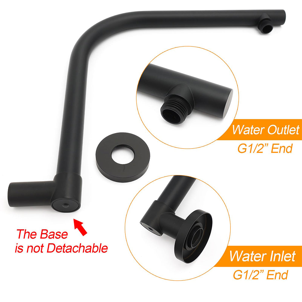 Matt Black 8" Stainless Steel Round Rain Shower Head & Gooseneck Swivel Wall Arm Set
