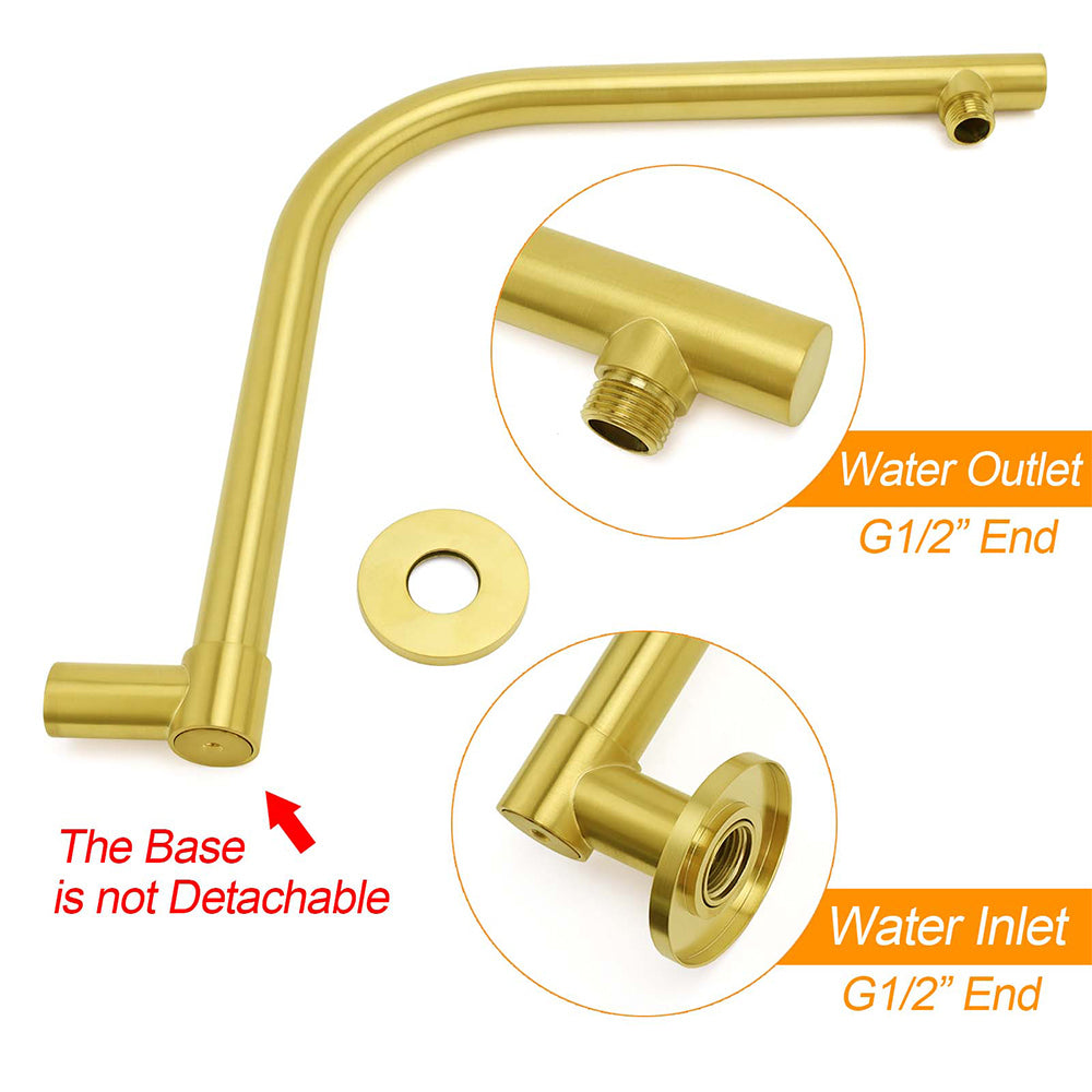 Brushed Gold Round 10 Inch Rain Shower Head Swivel Brass Gooseneck Wall Arm Set