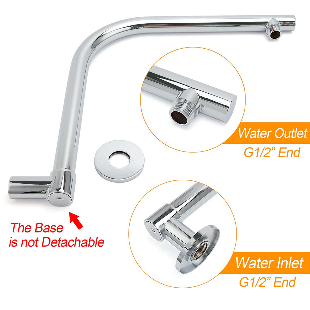 Chrome Round 12" Large Rainfall Shower Head + 360°Swivel Gooseneck Wall Arm Set