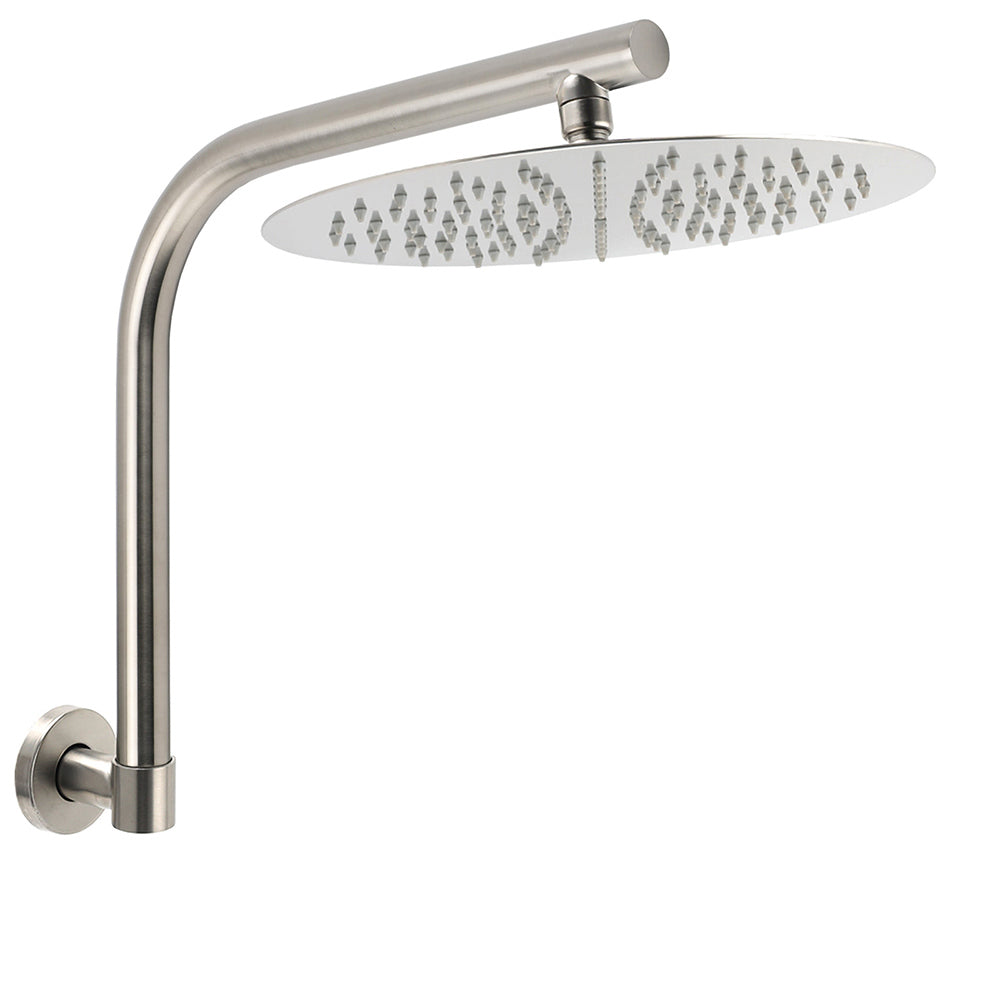 Brushed Nickel 12" Round Rainfall Shower Head 360°Swivel Gooseneck Wall Arm Set