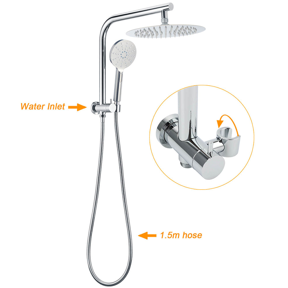 WELS Chrome Round 10" Rain Shower Head Handheld Sliding Rail DIY 2in1 Twin Taps Set