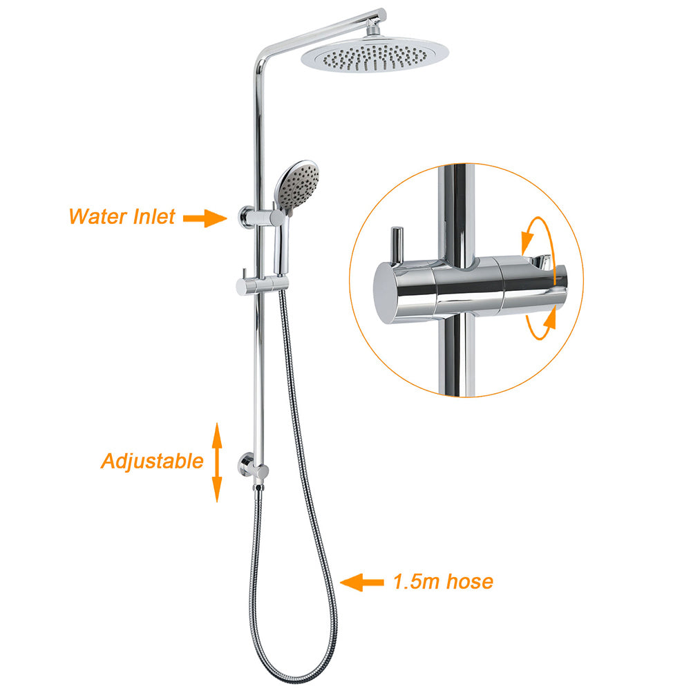 WELS Chrome Round 9" Rain Shower Head 5 Modes Massage Handheld Sliding Rail Set Twin Taps