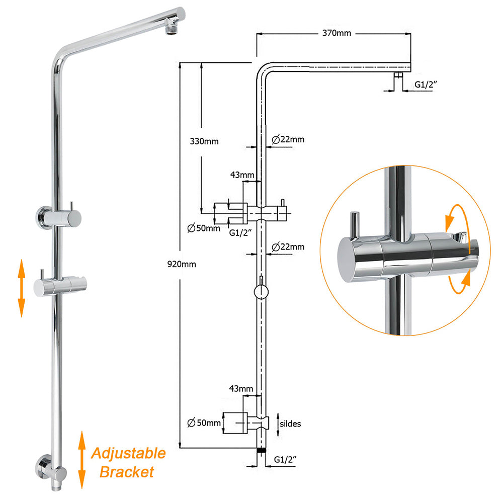 WELS Chrome Round 9" Rain Shower Head 5 Modes Massage Handheld Sliding Rail Set Mixer