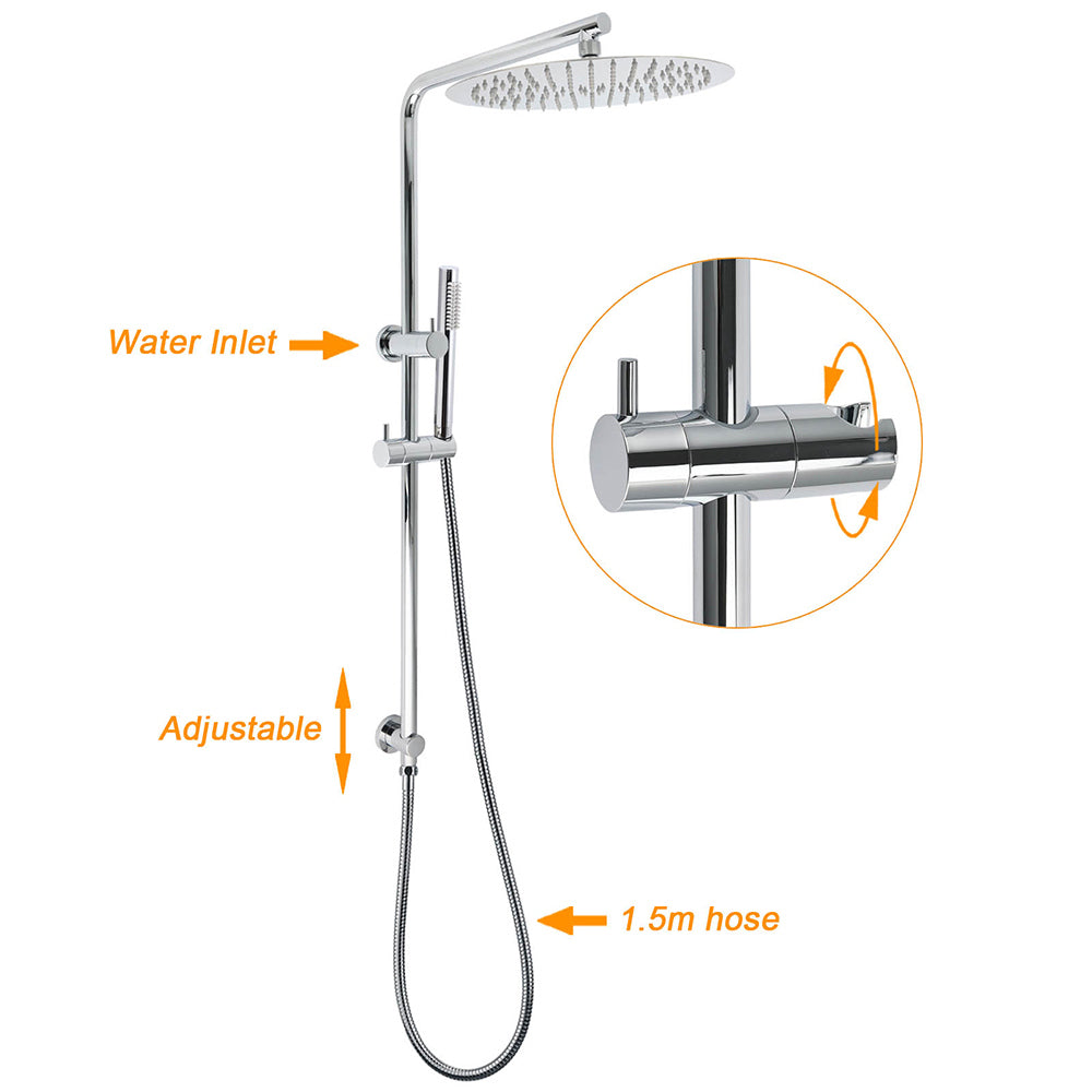 WELS 12" Rainfall + Brass Handheld Twin Shower Heads Rail Diverter Arm Round Mixer Set