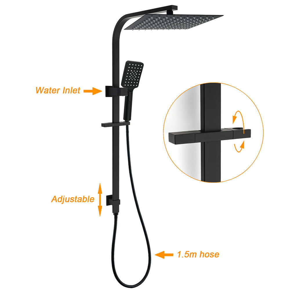 Dual Shower Set Matt Black 12" Rainfall Head 3 Modes Handheld Silding Rail Combo Mixer