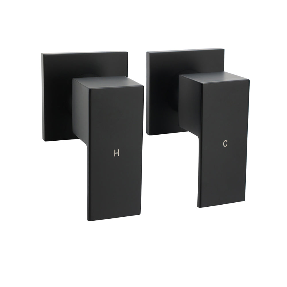 Matt Black Brass 1/4 Turn Round Hot Cold Tap Wall Set For Shower Vanity Spout