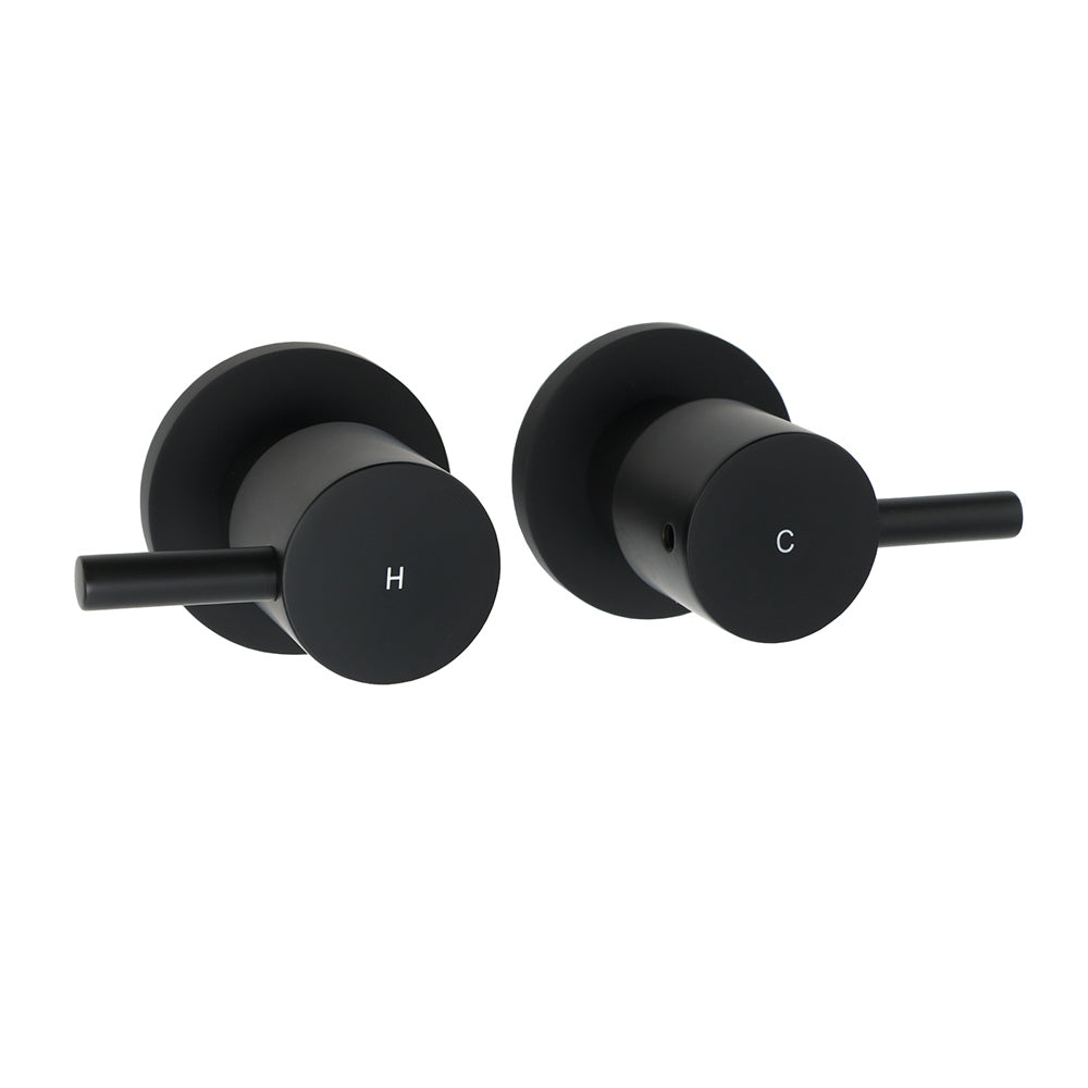 Watermark Black 1/4 Turn Twin Shower Taps Hot Cold Round Set Bath Vanity Mixer