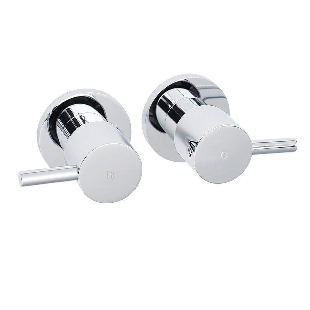 Chrome Brass 1/4 Turn Round Hot Cold Tap Pair Wall Set For Bathroom Shower Vanity Spout