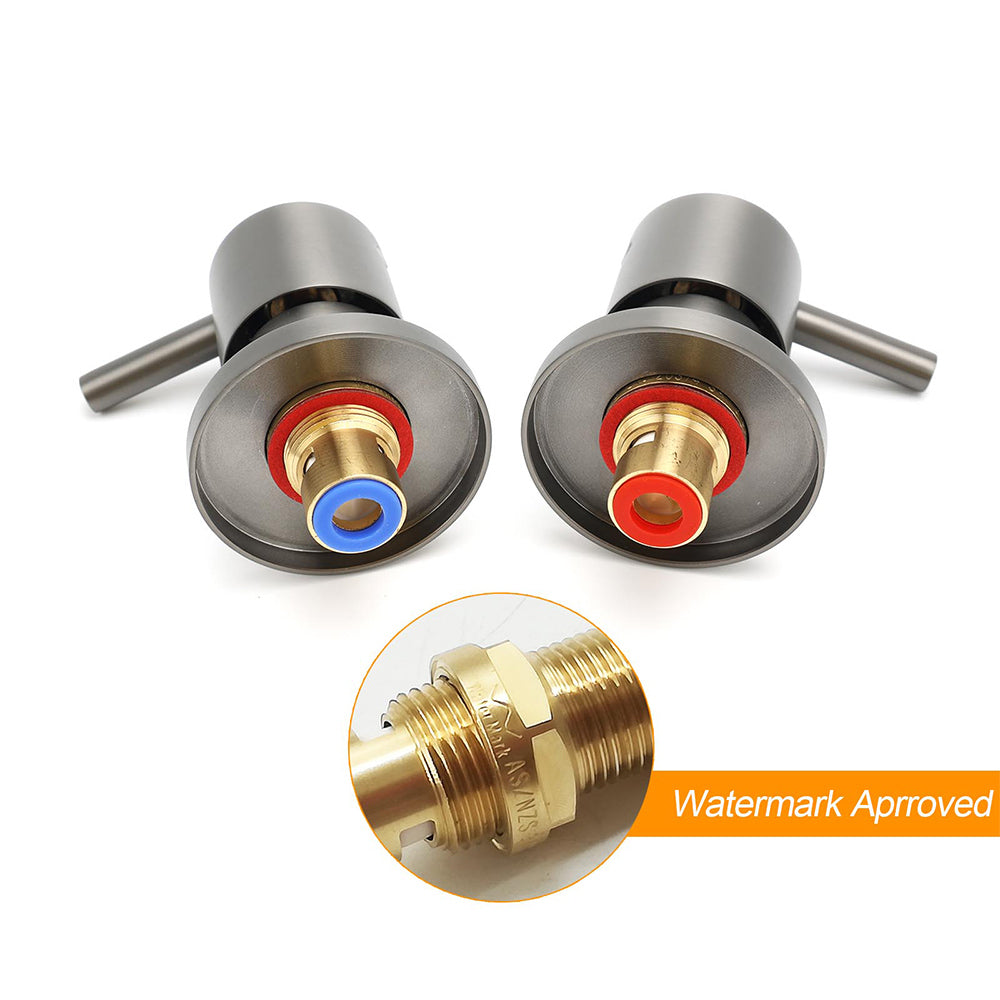 Gun Metal Grey Brass 1/4 Turn Round Hot Cold Tap Wall Set For Shower Vanity Spout