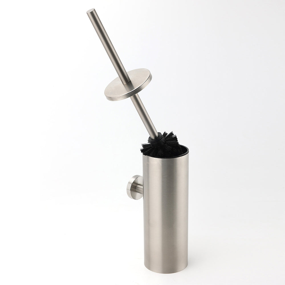 Brushed Nickel Silver Round Toilet Brush Stainless Steel Wall Mounted Holder Cup