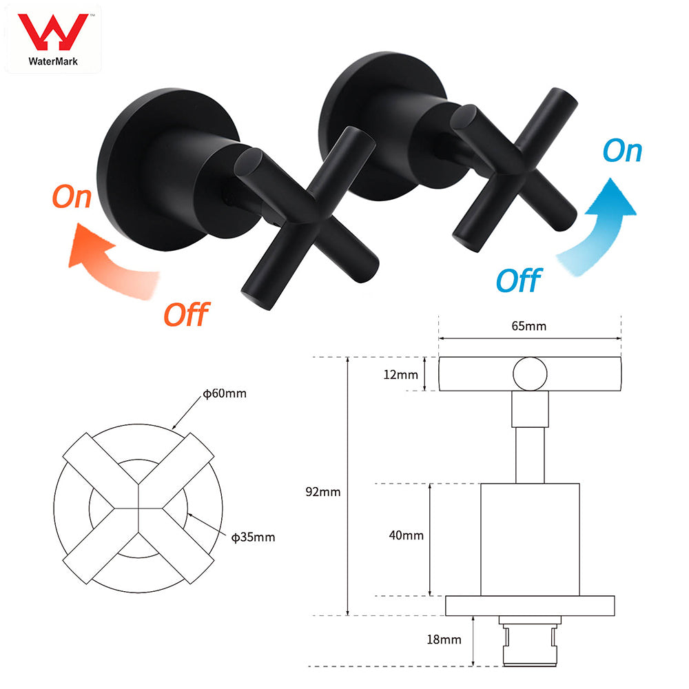 Matt Black 1/4 Turn Twin Taps Hot Cold Water Control Mixer For Bath Spout Shower