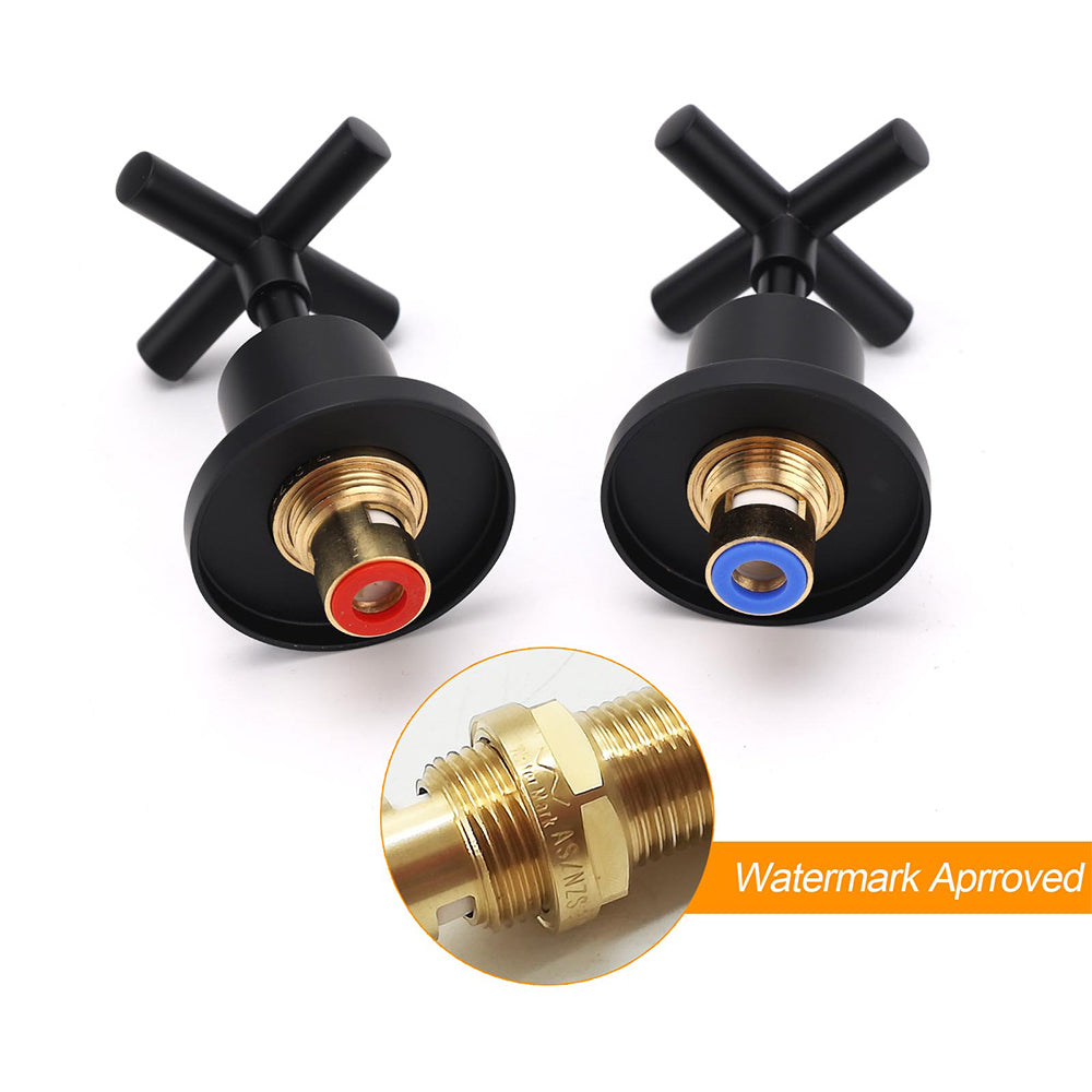 Matt Black 1/4 Turn Twin Taps Hot Cold Water Control Mixer For Bath Spout Shower