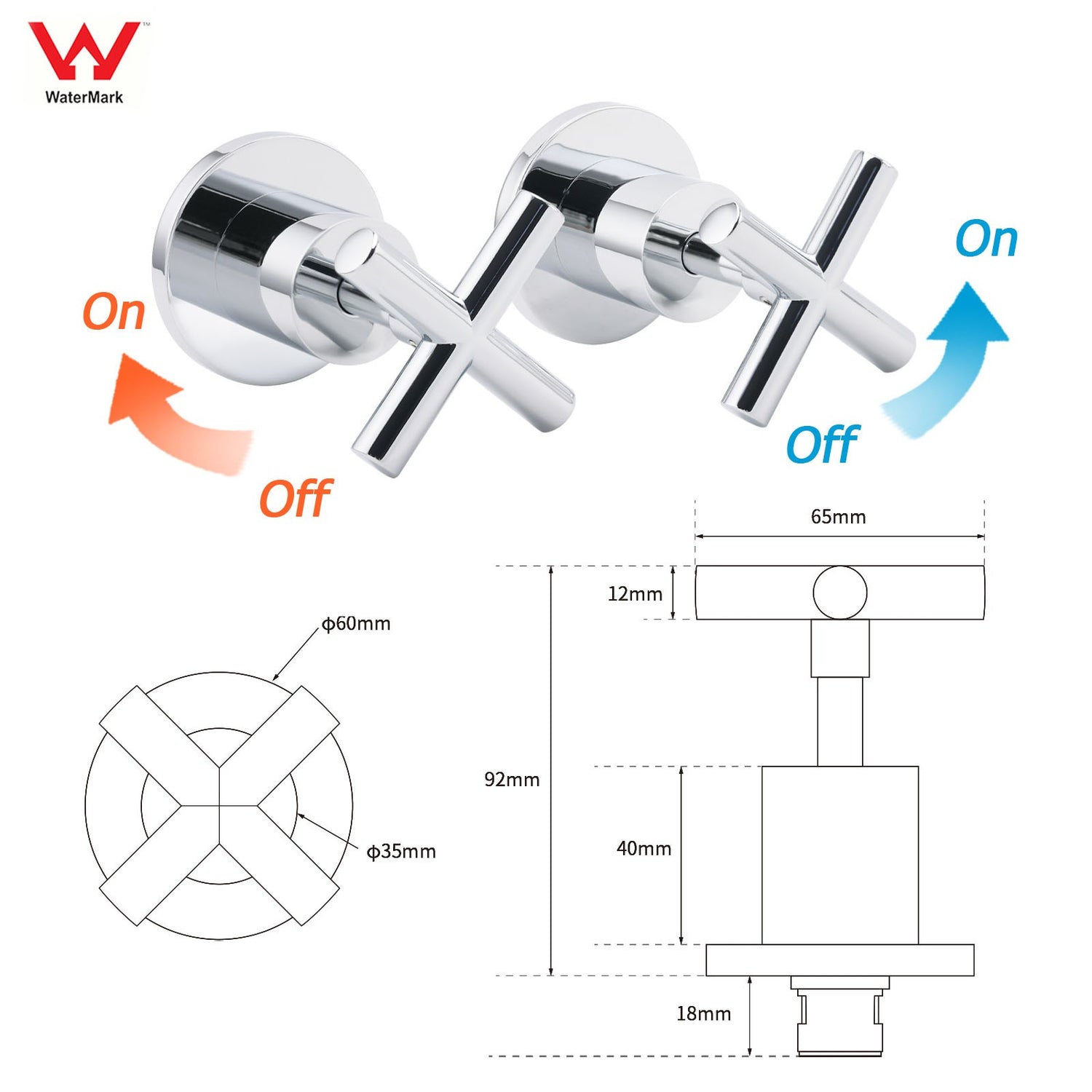 Mirror Chrome 1/4 Turn Twin Taps Hot Cold Water Control Mixer For Bath Spout Set