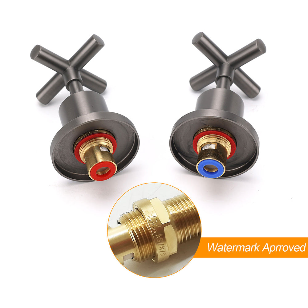 Gun Metal Shower 1/4 Turn Twin Taps Pair Bath Spout Hot Cold Water Mixer Valve