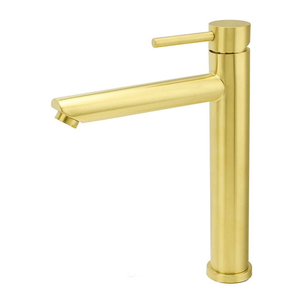 WELS Brushed Gold Laundry Round Tall Basin Mixer Vanity Sink Faucet Tap 304 SUS