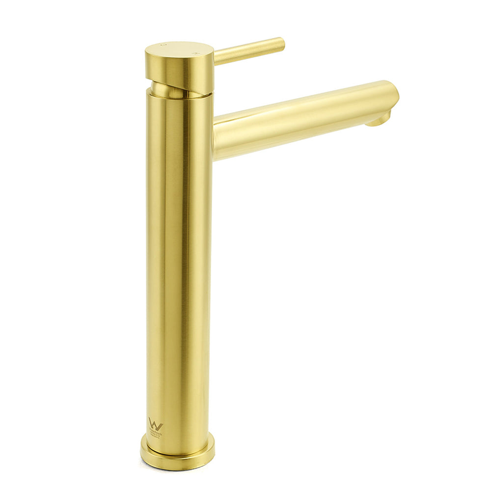 WELS Brushed Gold Laundry Round Tall Basin Mixer Vanity Sink Faucet Tap 304 SUS