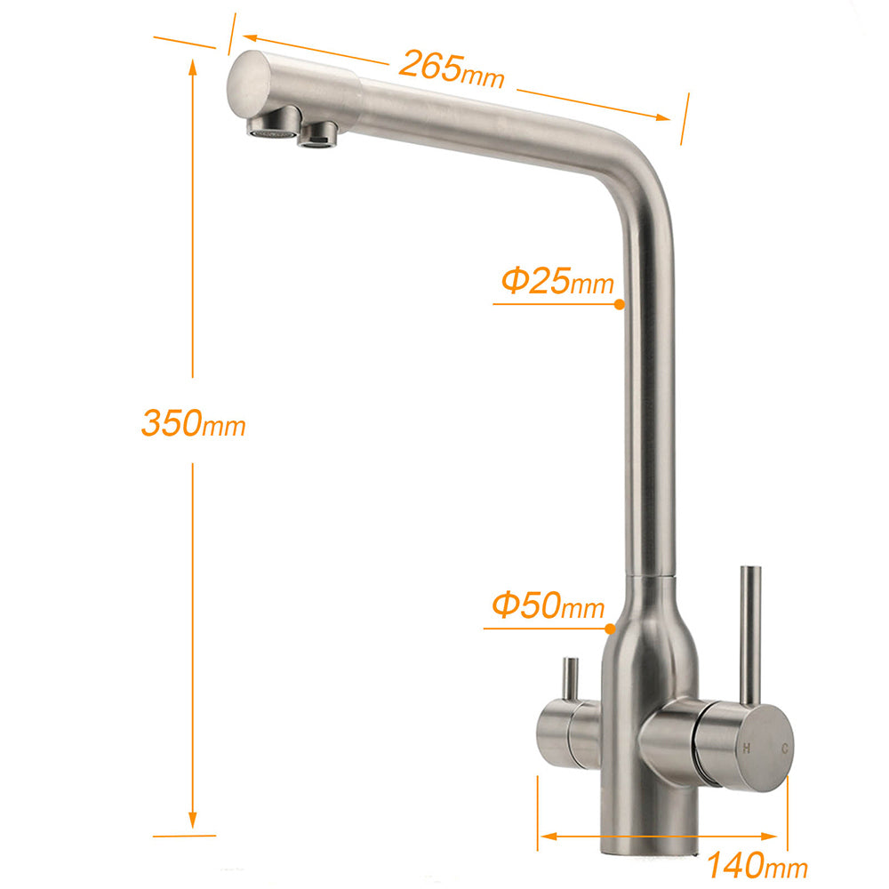 Brushed Nickel 3 Way Kitchen Sink Swivel Mixer Tap Pure Drink Clean Water Faucet