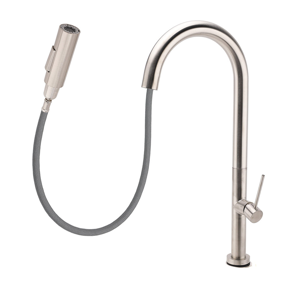 WELS Brushed Nickel Round Pull Out 2 Modes Spout Kitchen Sink Tap Laundry Mixer