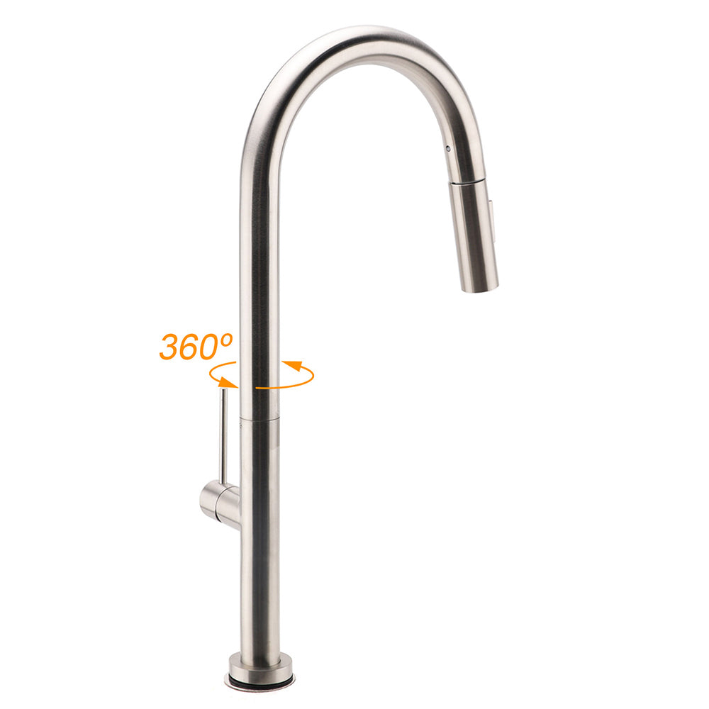 WELS Brushed Nickel Round Pull Out 2 Modes Spout Kitchen Sink Tap Laundry Mixer