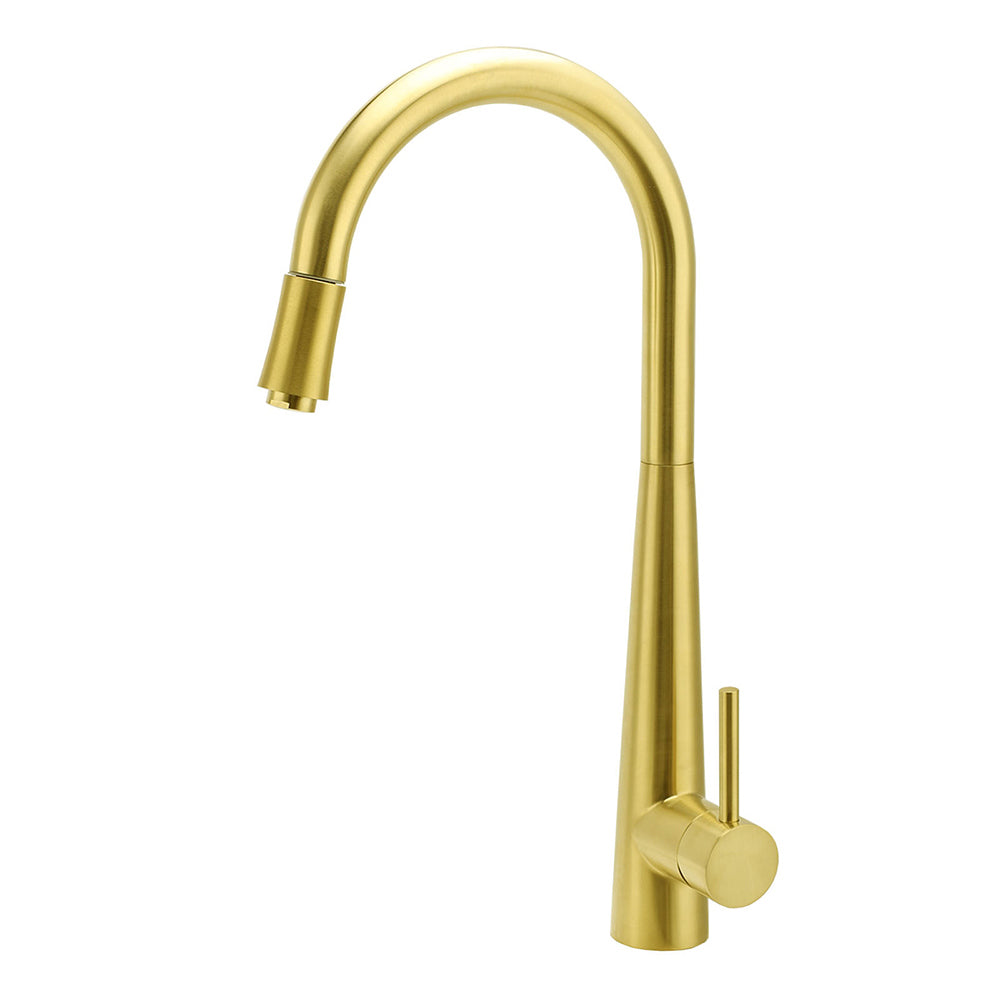 Round Brushed Gold Pull Out Kitchen Sink Tap Basin Mixer Faucet Flexible Spout