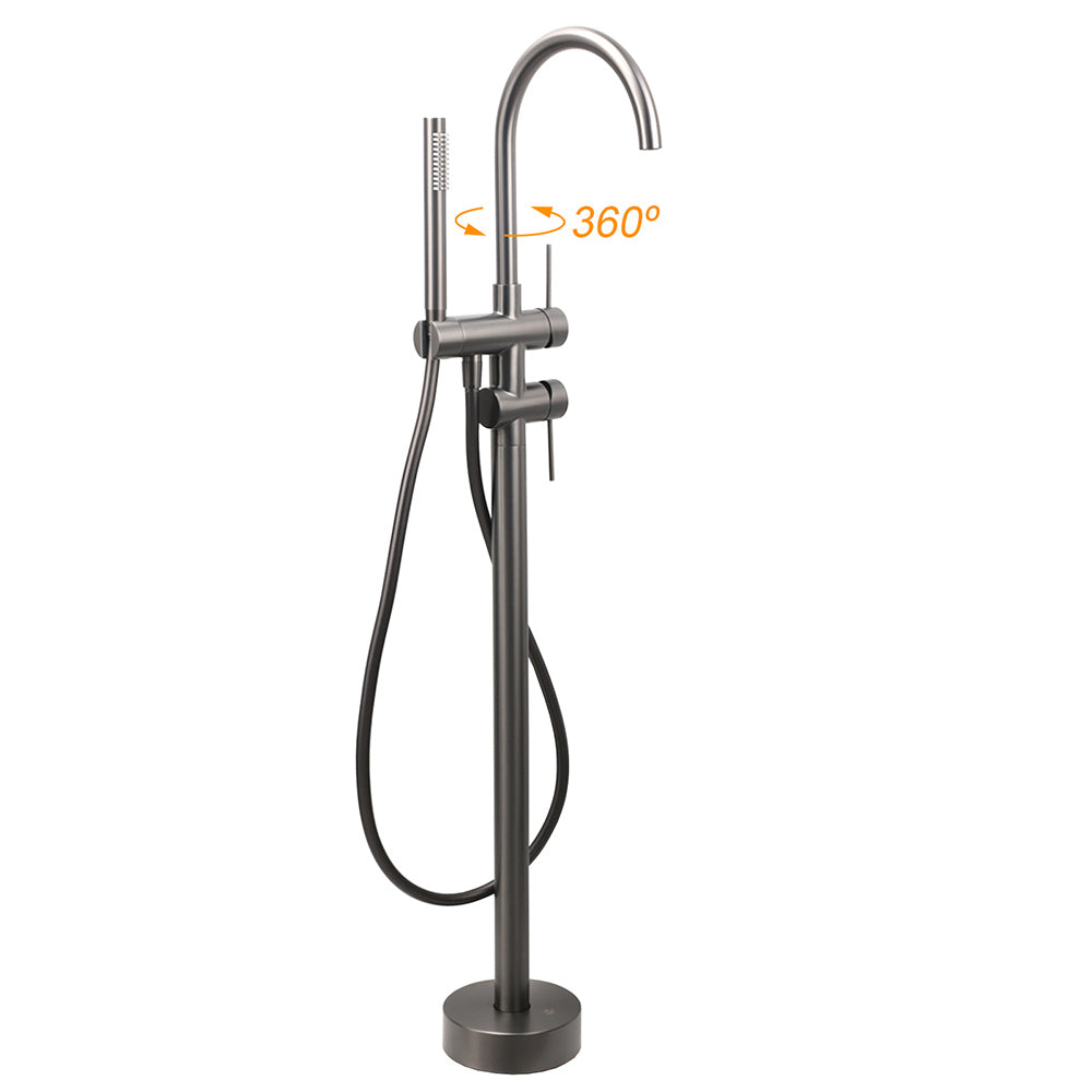 Gun Metal Bathtub Mixer Tap Free Standing Faucet Spout With Handheld Shower Set