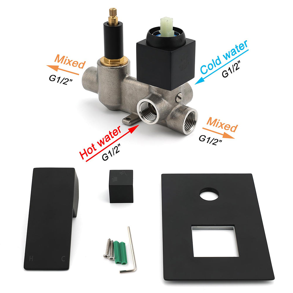 Matt Black Square Stainless Steel Shower Mixer 2 Way Bath Set Diverter Watermark