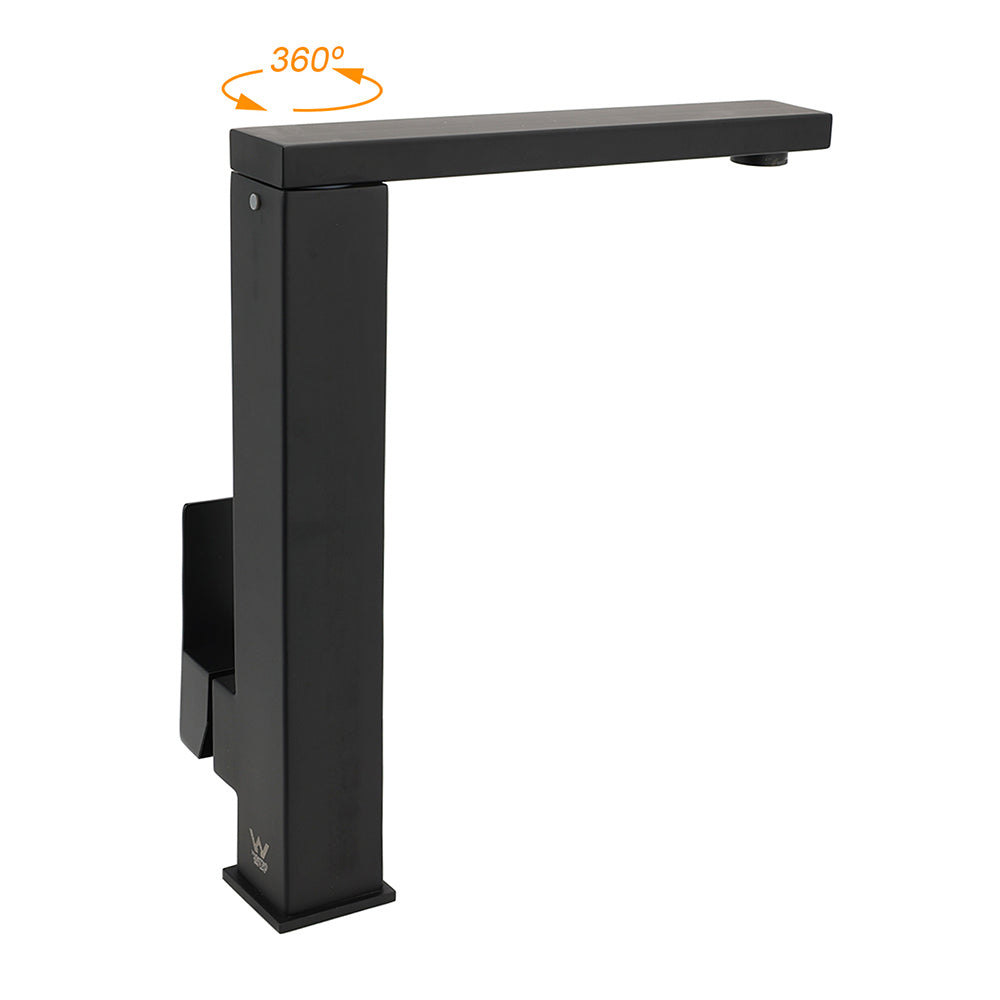 WELS Black 7.5L/m Kitchen Mixer 360º Swivel Laundry Sink Tap Faucet Square Set