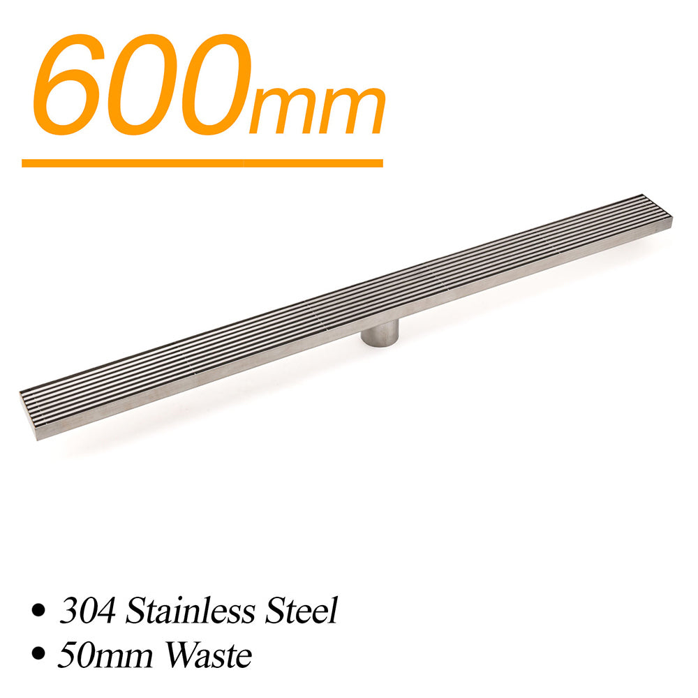 Chrome Stainless Steel Shower Grate 600mm Sword Fence Floor Drain 50mm Outlet