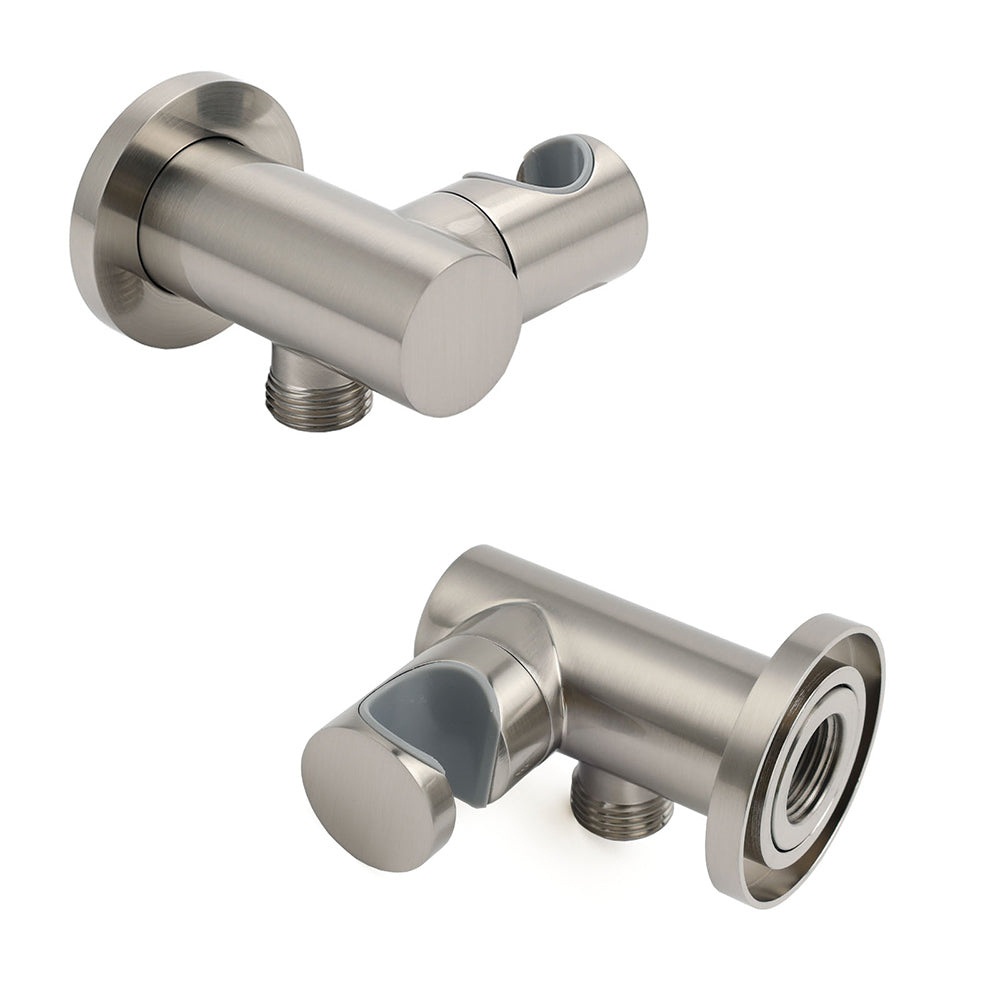 Brushed Nickel Water Inlet Handheld Shower Swivel Bracket Holder Wall Elbow Connector
