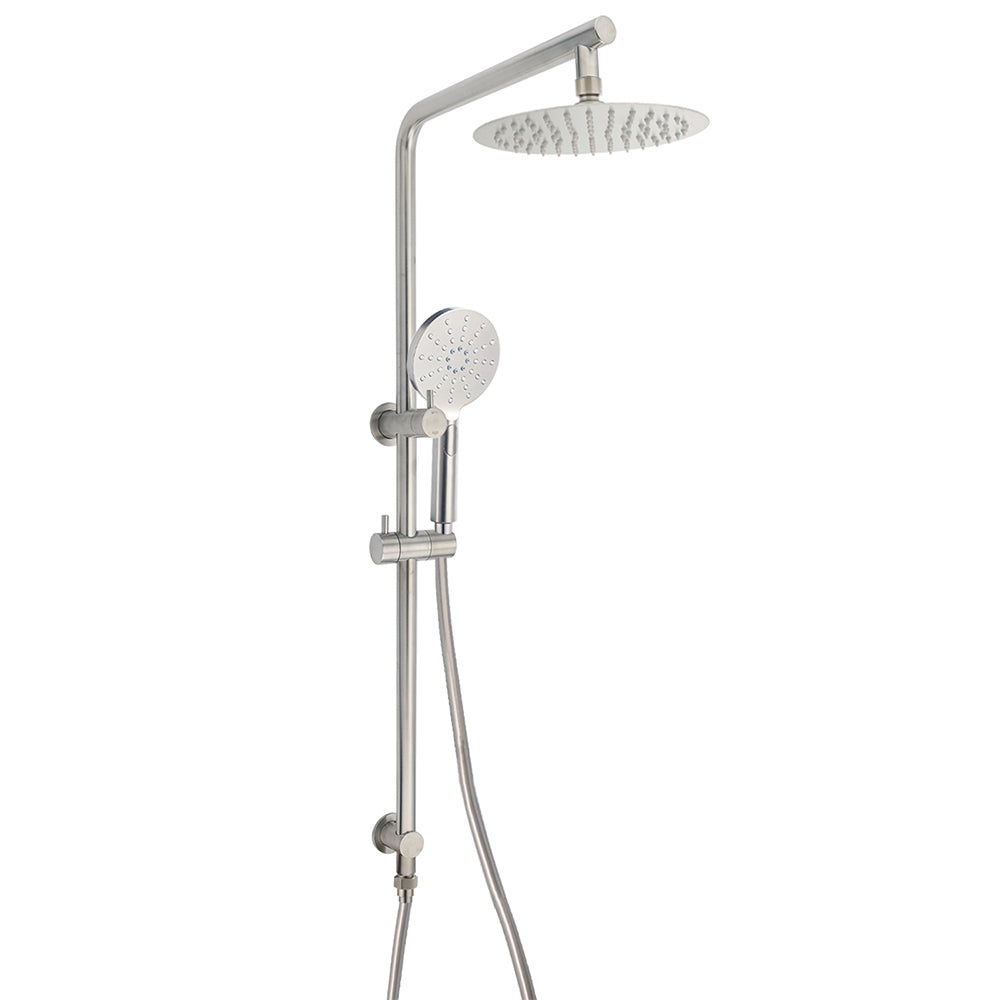 WELS Brushed Nickel 2in1 Shower Set Sliding Rail Arm 8" Round Head Handheld Small Face Mixer