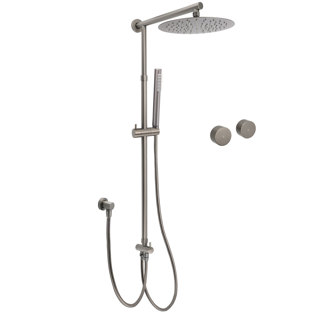 WELS Gun Metal Dual Round Shower Head 10" Rain Head Stainless Steel Handheld Sliding Rail Diverter Set