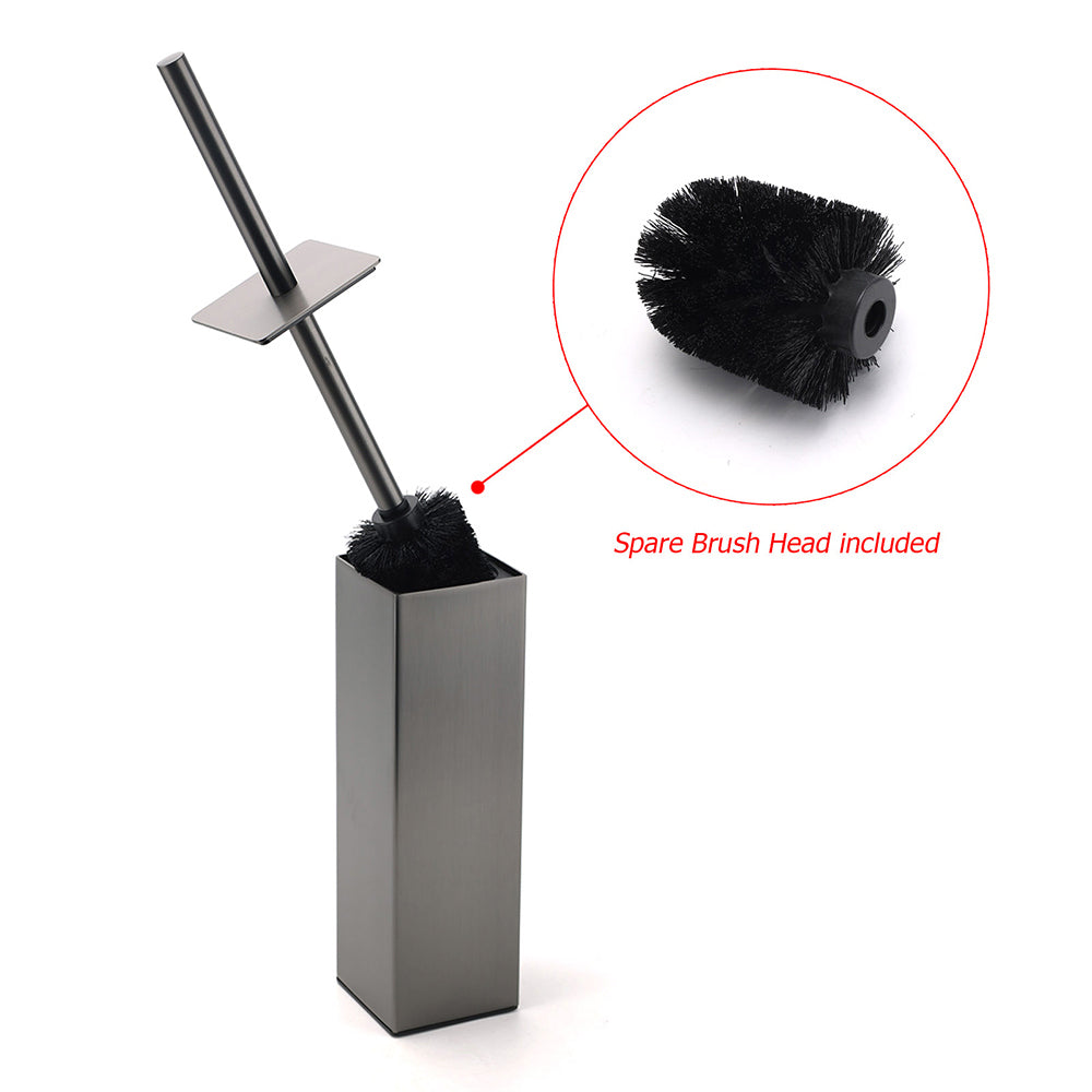 Bathroom Gun Metal Grey Square Toilet Brush 304 Stainless Steel Holder Cup Kit