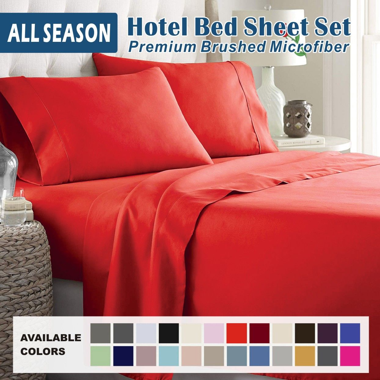 4 Piece Bed Sheet Set- Bedding Sheets & Pillowcases -Breathable Bedding - Wrinkle, Fade, Stain Resistant-Deep Pocket Flat Fitted Bed Sheet Set(Red,King)
